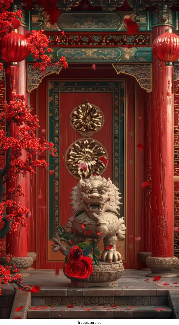 Chinese Guardian Lion Statue Symbolizing Strength, Courage, and Protection
