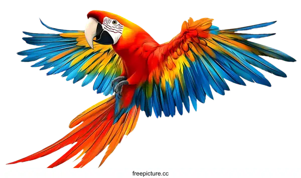 [Transparent Background PNG]Colorful Macaw in Flight Illustration