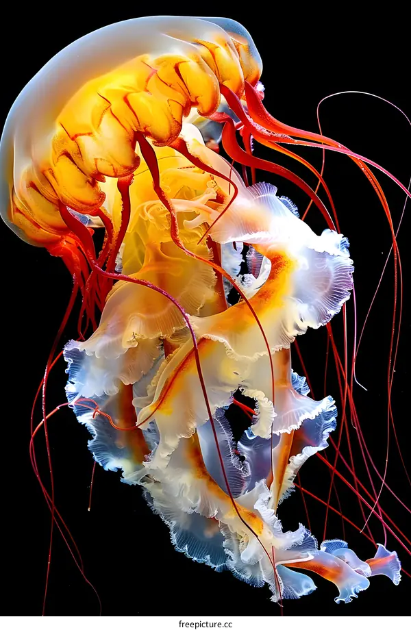 A glowing jellyfish with long, flowing tentacles