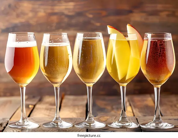 Assortment Of Different Flavored Beers In Glasses