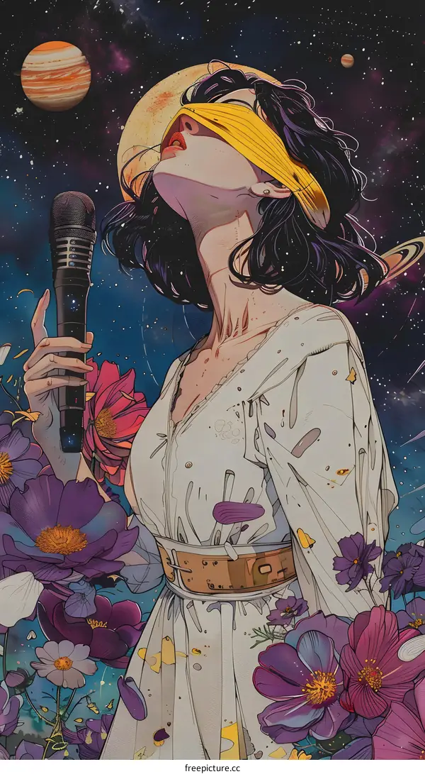 Cosmic Serenade Woman Singing Among the Stars