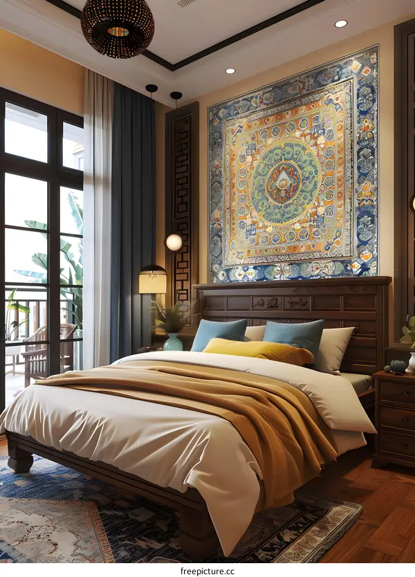 Elegant Bedroom Interior with Tapestry