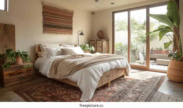 A Serene Oasis: Neutral Colors and Woven Textures Create a Cozy Bedroom