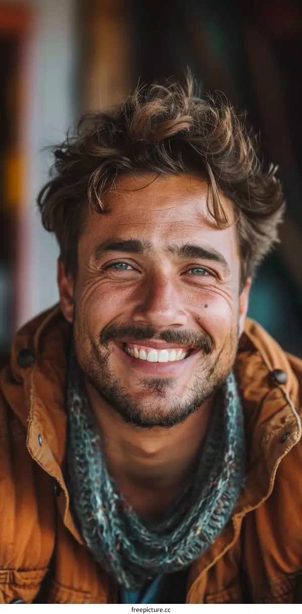Portrait of a Smiling Man with Curly Hair