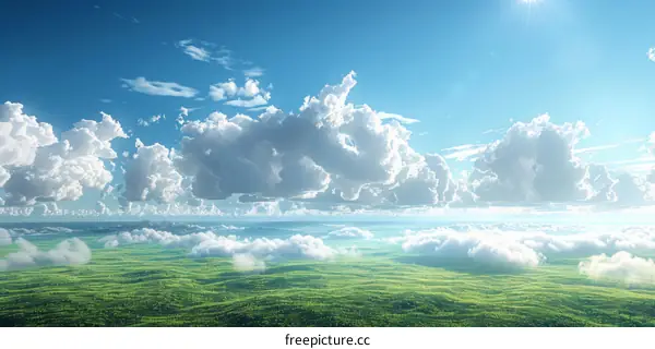 Rolling Green Hills and Clouds Under a Blue Sky