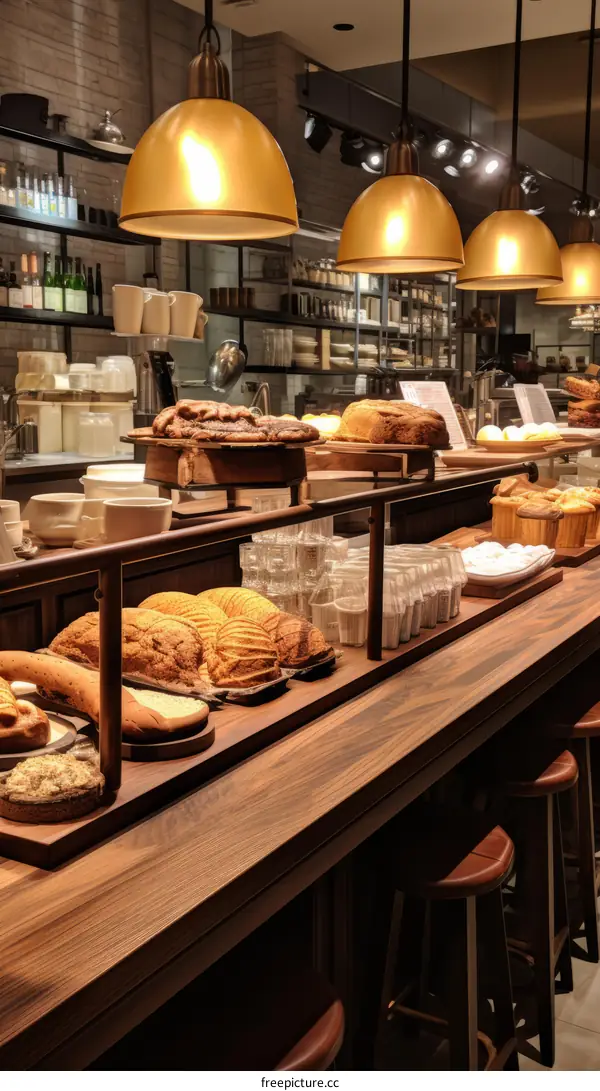 Freshly baked goods on a bakery counter