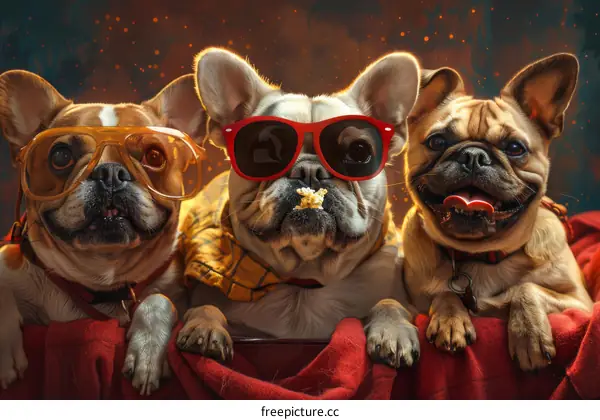 Funny French Bulldogs Enjoying Popcorn