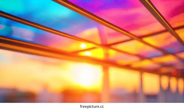 Colorful Sunset Through a Glass Roof Structure