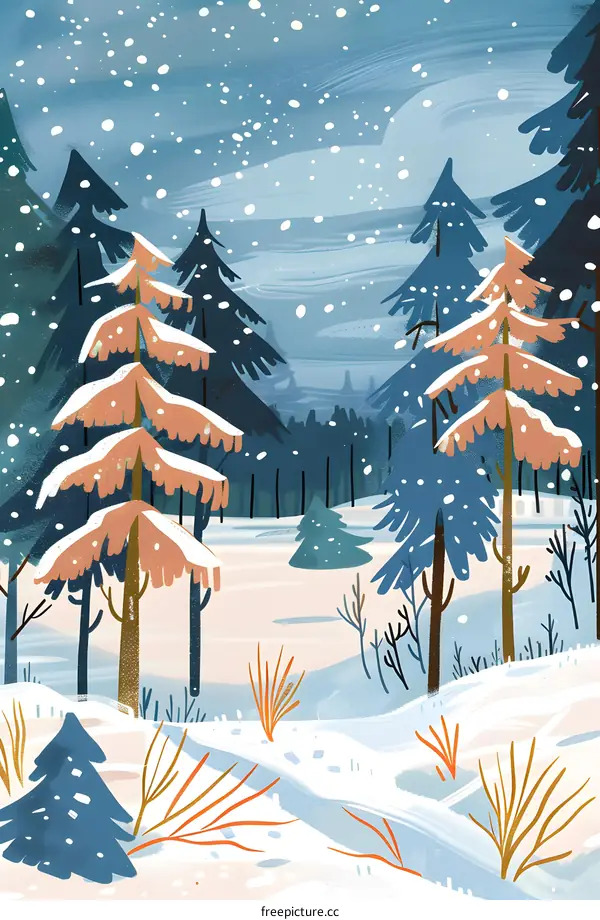 Snowy Winter Forest Illustration