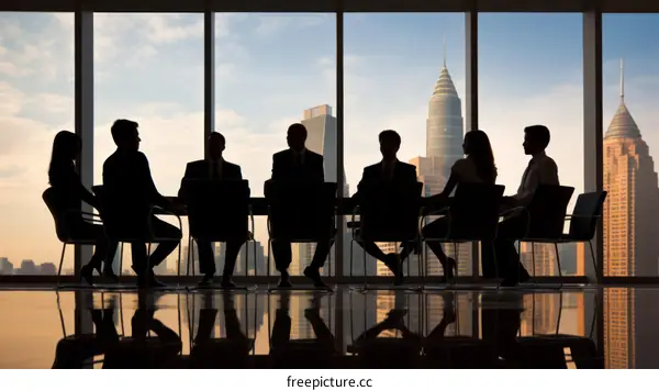 Business meeting in a modern office with a view of the city