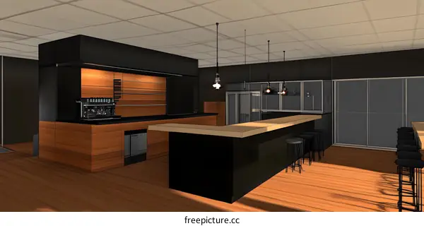 Modern Bar Interior Design with Wooden Counter