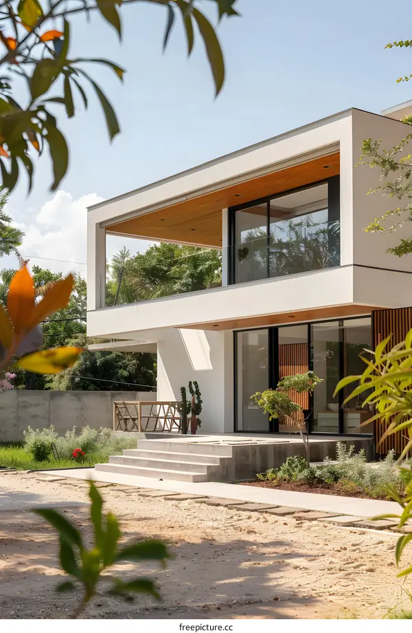 Modern Minimalist White House With Wooden Accents