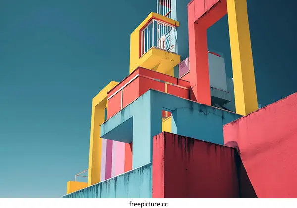 Colorful Architecture with a Person on a Balcony