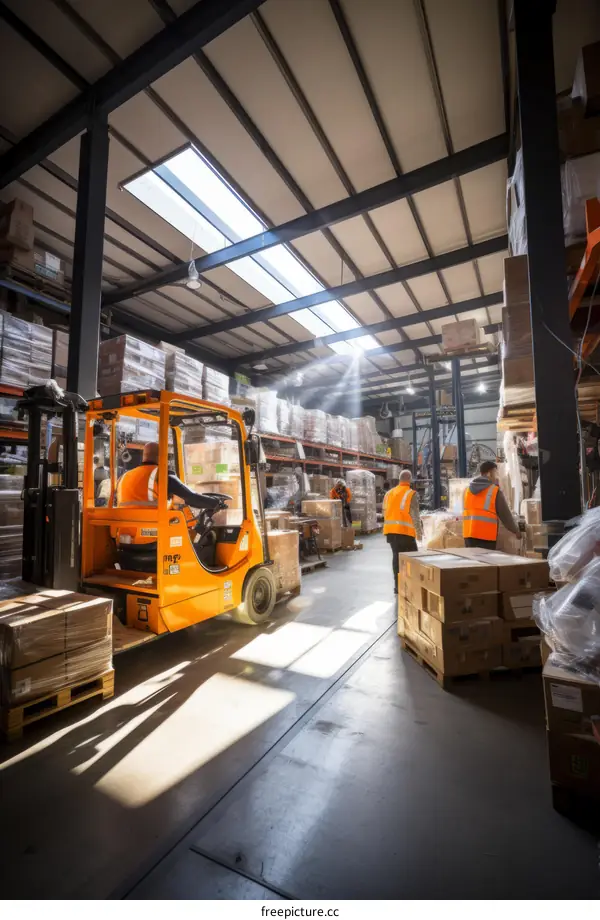 A warehouse with workers in it