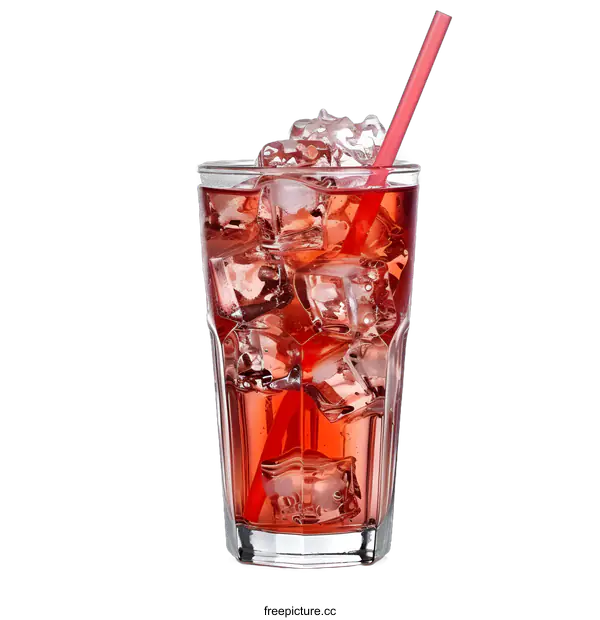 [Transparent Background PNG]Glass of Red Drink with Ice and Straw