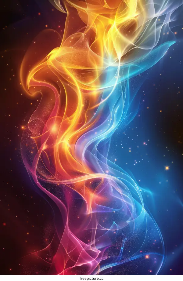 Colorful Fire and Ice Energy Flames with Glowing Particles and Sparkles