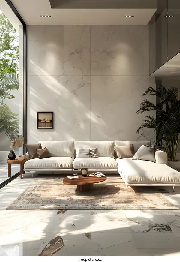 Modern Living Room with Marble Flooring