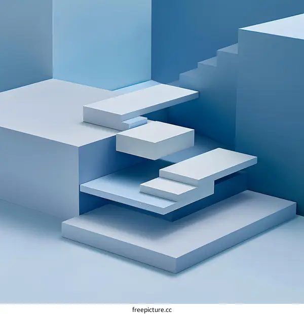 Abstract 3D Illustration of Blue Geometric Shapes