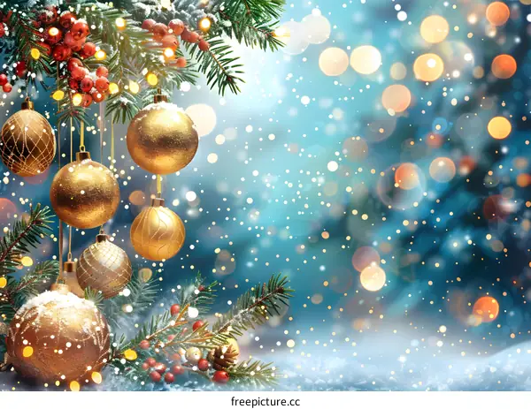 Christmas background with hanging golden balls
