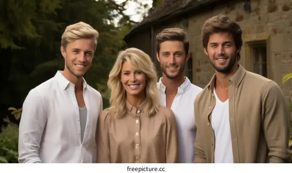 Four people standing in front of a house smiling