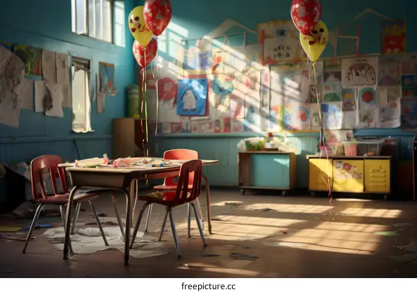 Classroom with Desks and Chairs