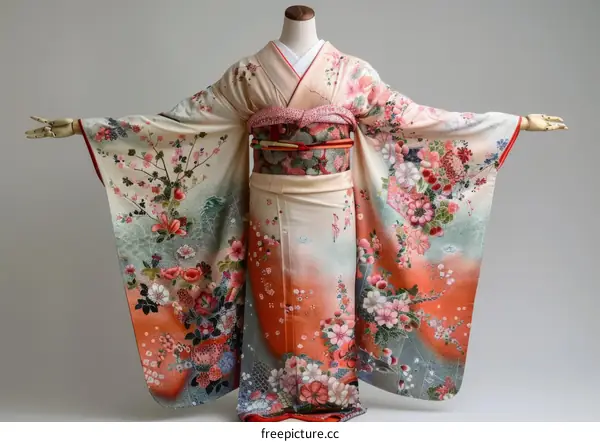 A woman wearing a kimono with a floral pattern