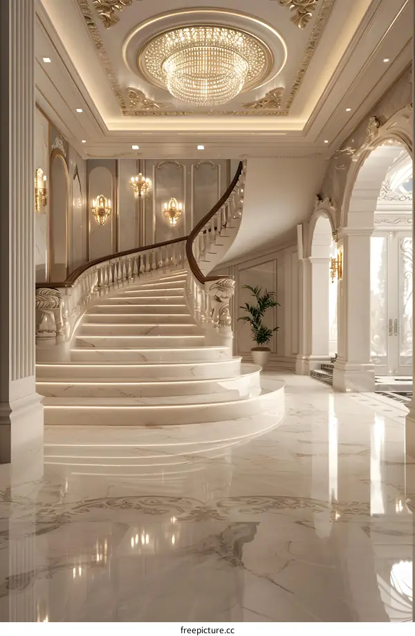 European style luxury villa interior marble staircase