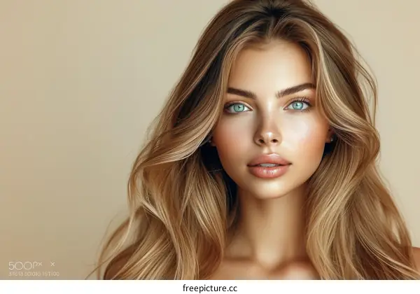 portrait of a beautiful young woman with long blond hair and green eyes