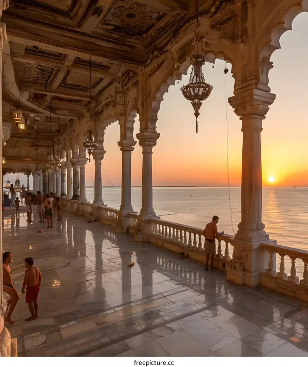 Sunset View From A Marble Balcony In India