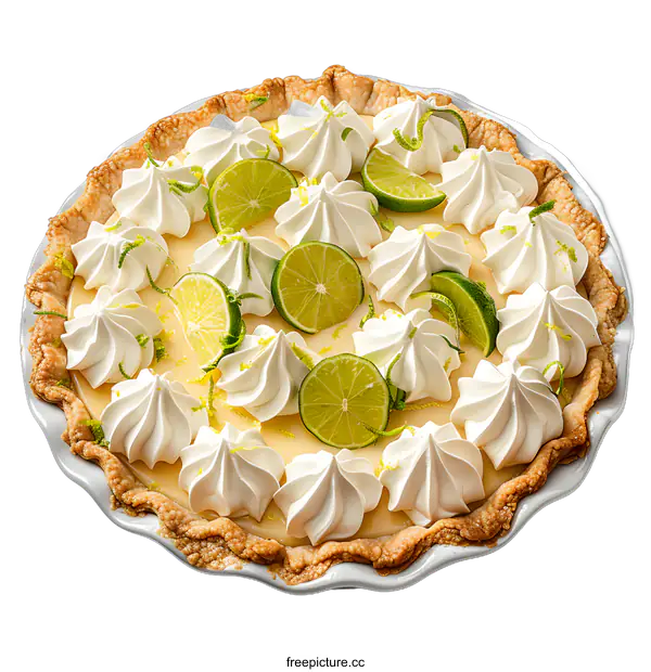 [Transparent Background PNG]A delicious key lime pie with whipped cream and lime zest