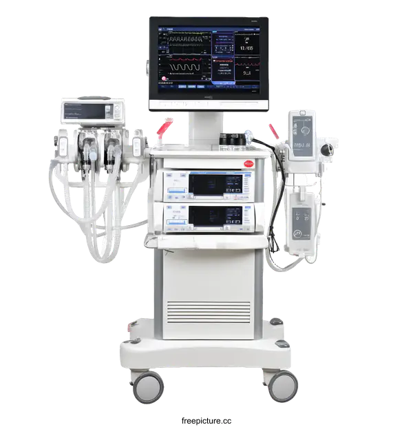[Transparent Background PNG]Medical Respiratory Support System on a Cart