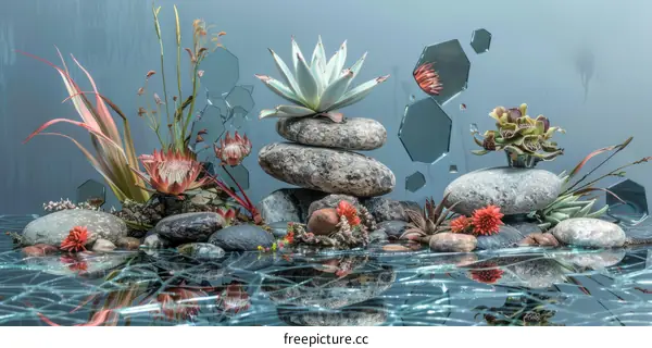 Still Life with Succulents and Flowers