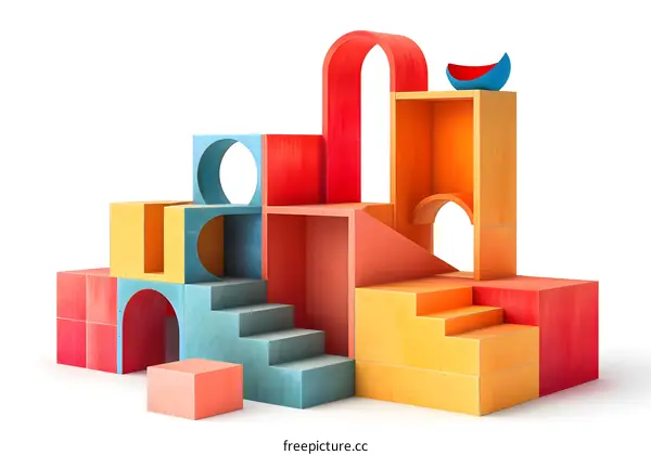 Colorful wooden building blocks on white background