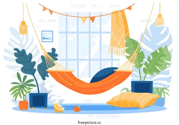 Orange Hammock in Modern Home Interior Design