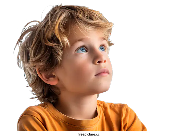 [Transparent Background PNG]Portrait of a Little Boy with Blonde Hair Looking Up