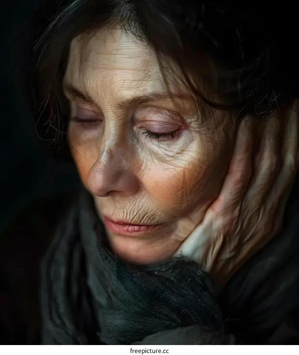 Portrait of an elderly woman with her eyes closed