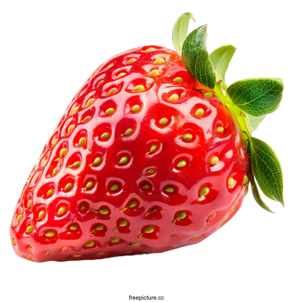 [Transparent Background PNG]Single Red Strawberry Isolated on White Background