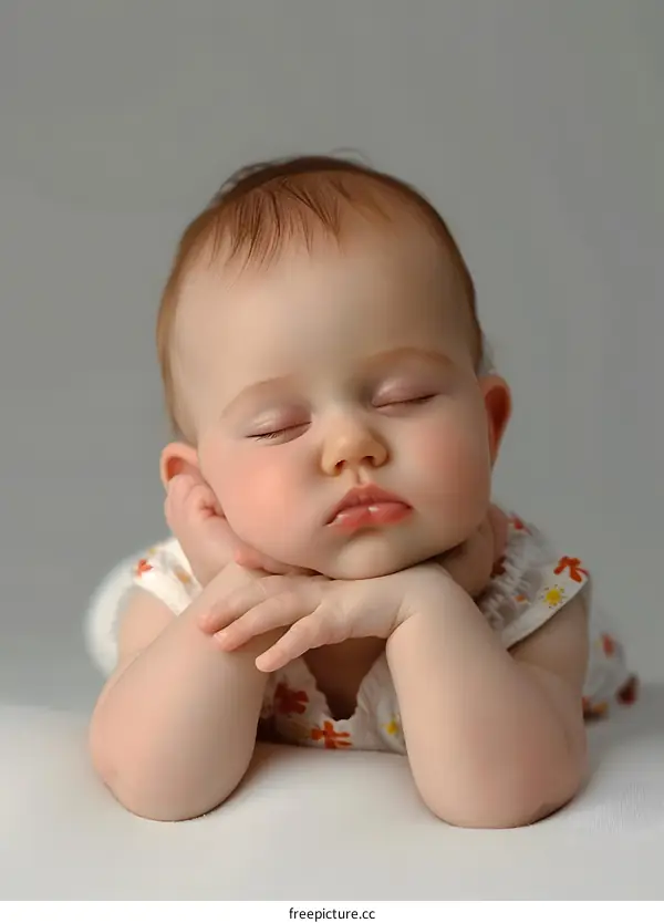 A cute baby girl sleeping on her hands