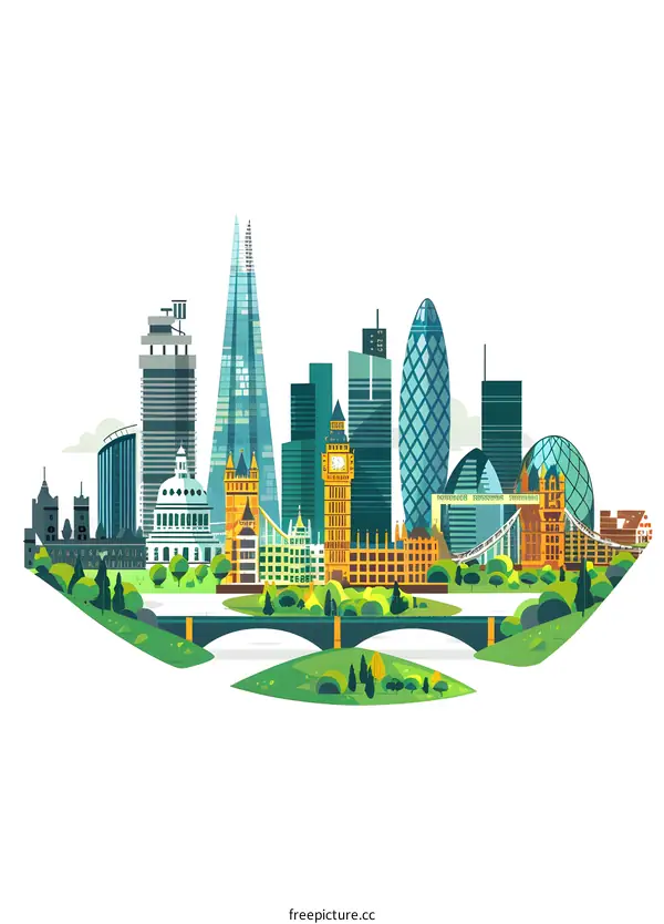 London Skyline Illustration with Famous Landmarks