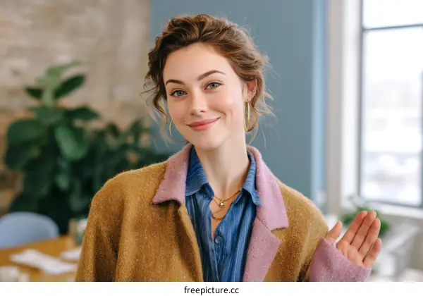 Friendly Cafe Woman Welcoming Guests