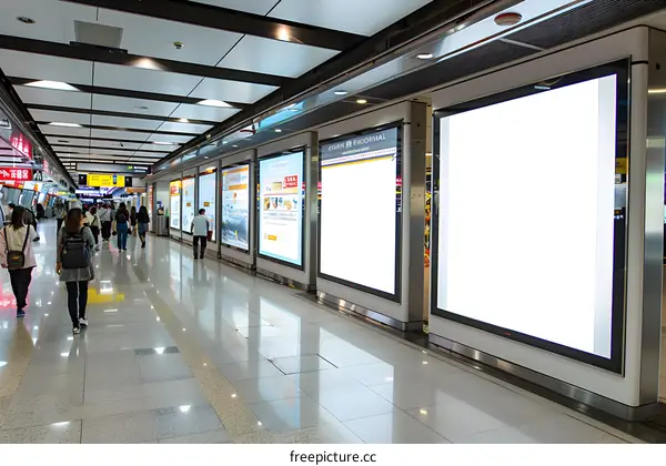Blank White Advertisement Billboard in Subway Station