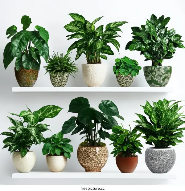 Indoor Plants on White Shelves