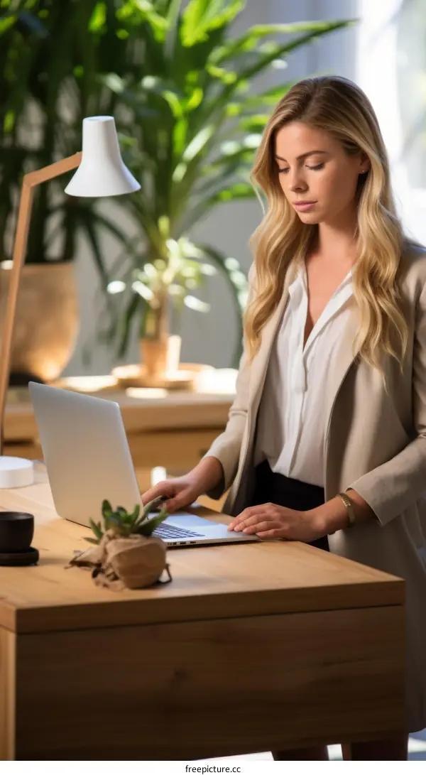Confident Business Woman Working on Laptop in Modern Home Office