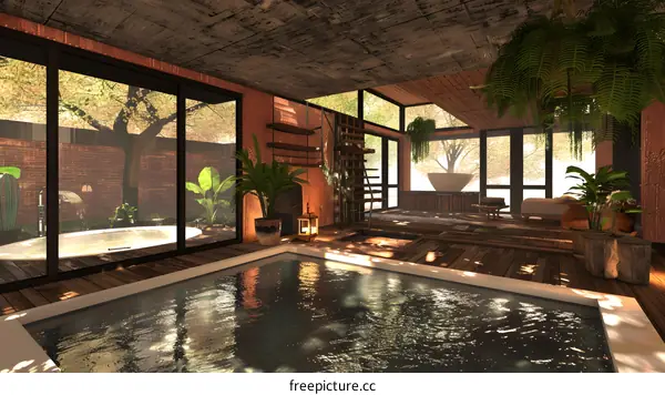 Modern Rustic Interior Design with Pool and Outdoor Patio