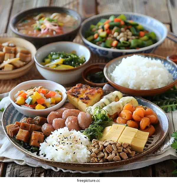 Asian Vegetarian Meal with Rice and Vegetables