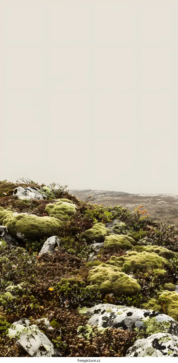 Green Moss Covered Rocks and Plants in the Mountains