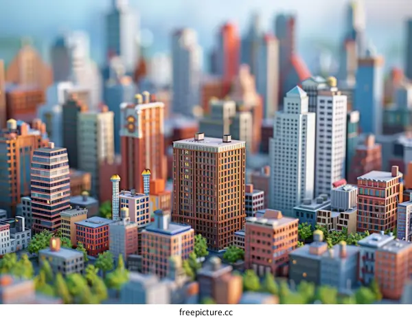 Detailed City Model with Miniature Buildings