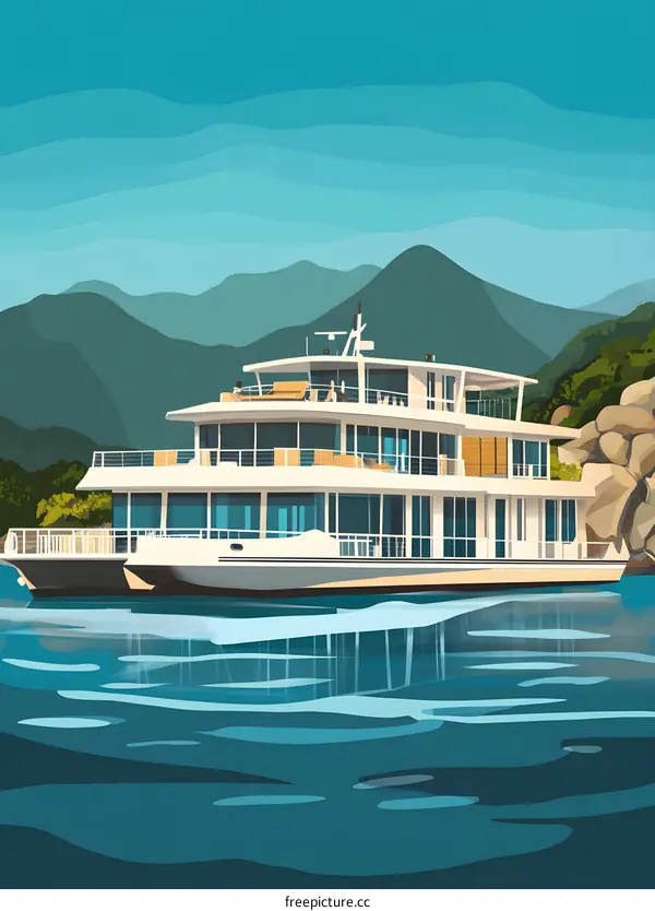 Luxury Cruise Ship in Mountain Landscape