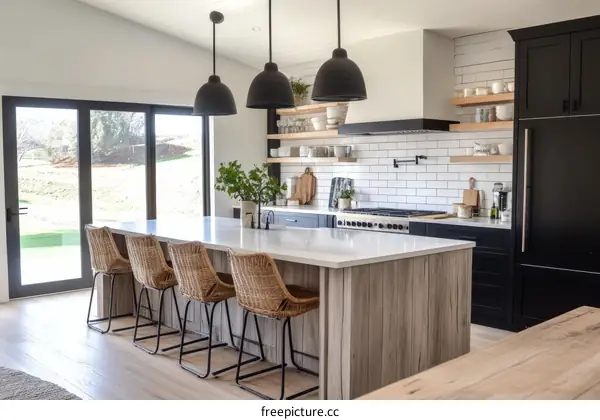 Modern Farmhouse Kitchen with Large Island