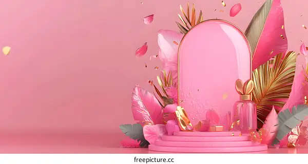 Pink and Gold Tropical Perfume Bottle Mockup